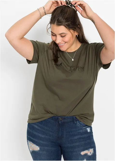 T-Shirt aus reiner Baumwolle in grün von vorne (im Anschnitt) - bonprix