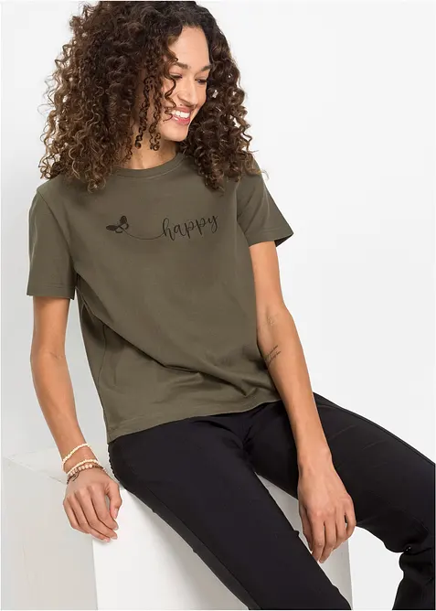 T-Shirt aus reiner Baumwolle in grün von vorne (im Anschnitt) - bonprix