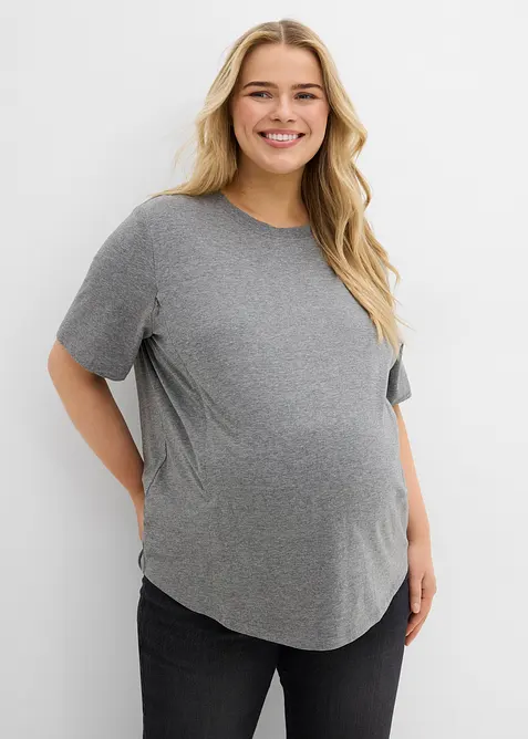 Umstandsshirt mit diskreter Stillfunktion mit Bio-Baumwolle in grau von vorne (im Anschnitt) - bonprix