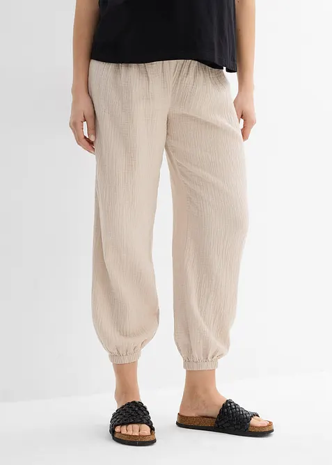 2-in-1 Umstandshose aus reinem Baumwollmusselin für die Schwangerschaft und danach in grau von vorne - bonprix