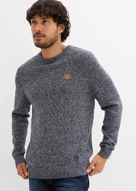 Feinstrickpullover in Regular Fit in blau von vorne (im Anschnitt) - bonprix