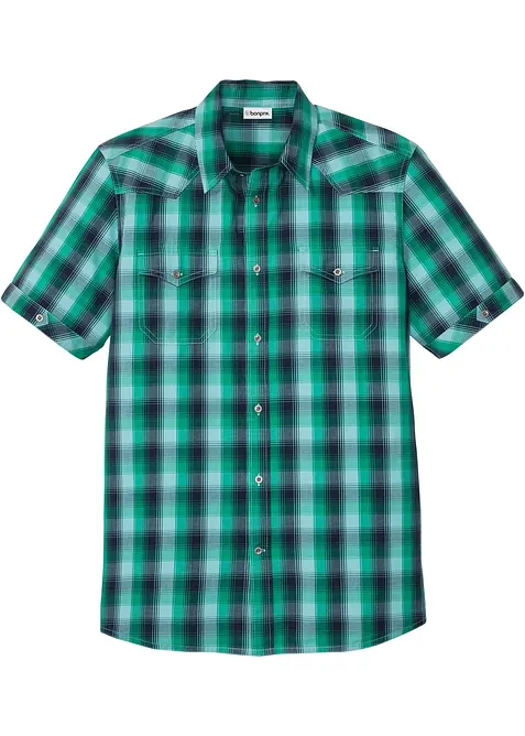Kurzarmhemd mit aufgesetzten Taschen in blau von vorne - bonprix
