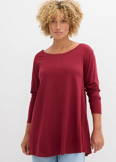 Langarmshirt aus Baumwoll-Viskose-Mix in rot von vorne (im Anschnitt) - bonprix