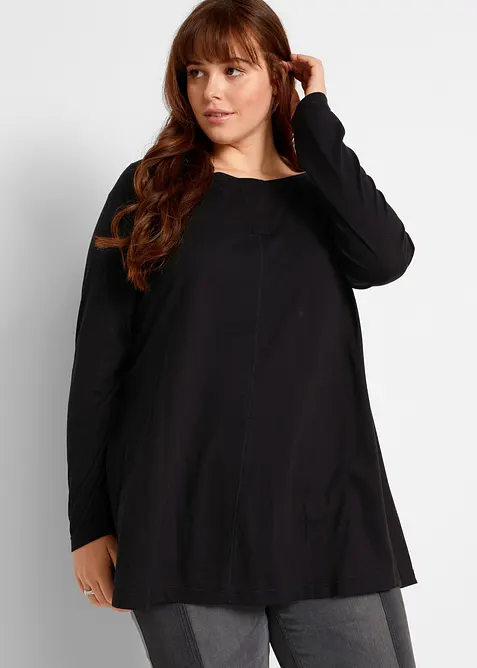 Langarmshirt aus Baumwoll-Viskose-Mix in schwarz von vorne (im Anschnitt) - bonprix