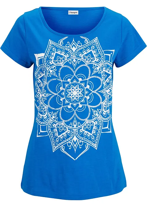 T-Shirt aus reiner Bio-Baumwolle in blau von vorne - bonprix