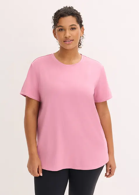 Weites Sport-Shirt mit Strukturoptik, schnelltrocknend in rosa von vorne (im Anschnitt) - bonprix