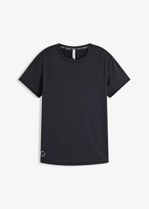 Weites Sport-Shirt mit Strukturoptik, schnelltrocknend in schwarz von vorne - bonprix