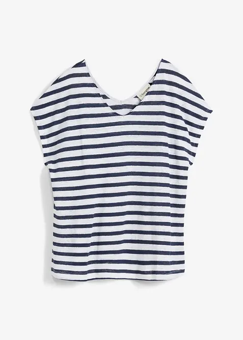 Shirt aus reinem Leinen mit Fledermausärmeln in blau von vorne - bonprix