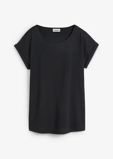 Shirt mit Seidenanteil in schwarz von vorne - bonprix