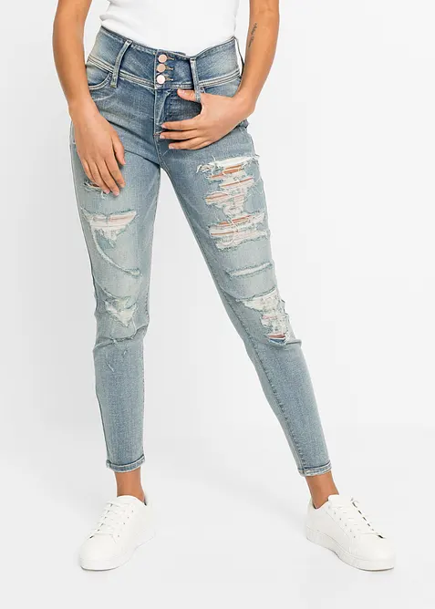 Skinny Jeans High Waist, Stretch in blau von vorne - bonprix