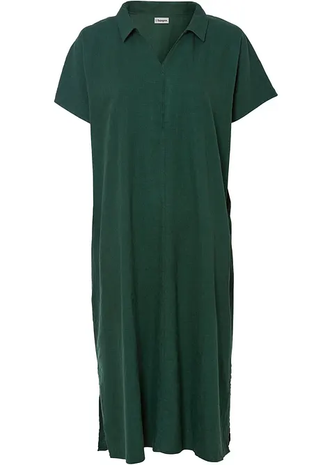 Kaftan-Kleid aus leichtem Leinen-Mix in grün von vorne - bonprix