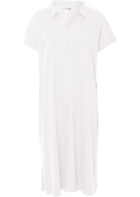 Kaftan-Kleid aus leichtem Leinen-Mix in weiß von vorne - bonprix