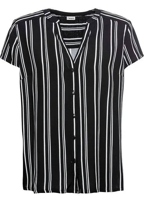 Kurzarmbluse aus reiner Viskose in schwarz von vorne - bonprix