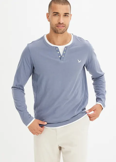 2-in-1 Langarmshirt in Regular Fit (2er Pack) in blau von vorne (im Anschnitt) - bonprix