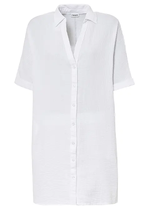 Musselin-Oversize-Bluse aus reiner Baumwolle in weiß von vorne - bonprix