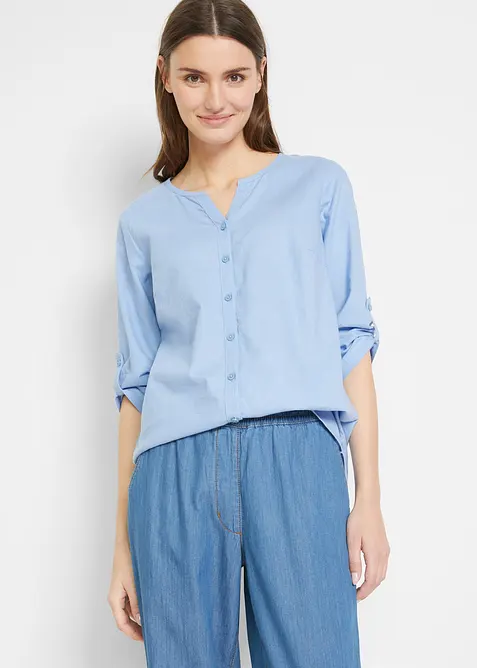 Bluse aus feinem Leinen-Baumwoll-Mix in blau von vorne (im Anschnitt) - bonprix