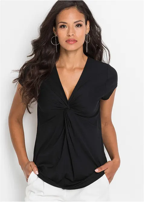 Shirt aus softem Viskose-Mix in schwarz von vorne (im Anschnitt) - bonprix