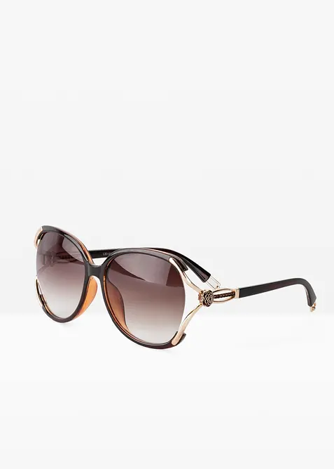 Sonnenbrille mit dekorativen Details in braun von vorne - bonprix