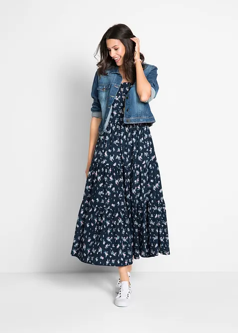 Maxikeid aus reiner Baumwolle in blau im Look von vorne (Totalaufnahme) - bonprix