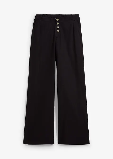 Palazzo-Hose aus luftigem Leinen-Mix in schwarz von vorne - bonprix