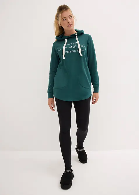 Jogginganzug mit Long-Sweatshirt und Leggings (2-tlg.) in schwarz von vorne (Totalaufnahme) - bonprix