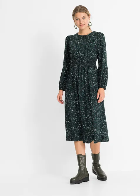Midikleid mit Blumenprint in petrol im Look von vorne (Totalaufnahme) - bonprix