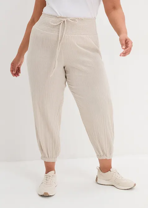 Musselin-Hose aus reiner Baumwolle in grau von vorne - bonprix