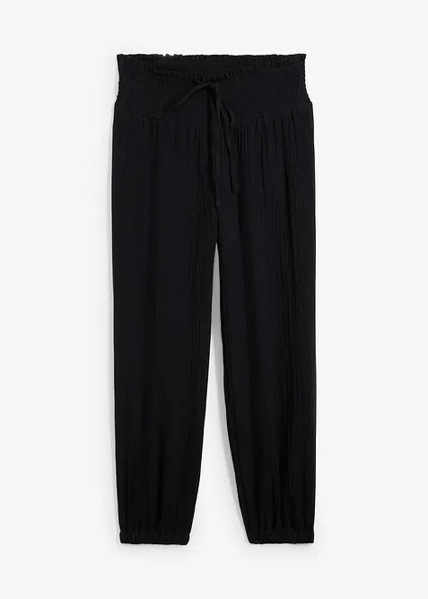 Musselin-Hose aus reiner Baumwolle in schwarz von vorne - bonprix