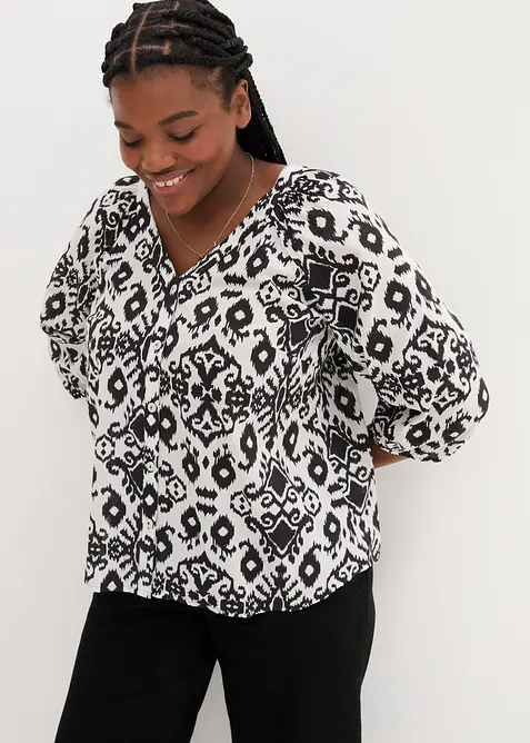 Bluse aus reiner Bio-Baumwolle in weiß von vorne (im Anschnitt) - bonprix