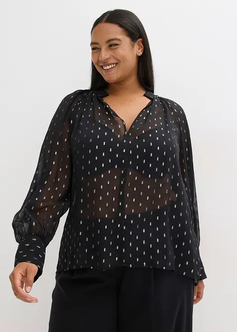 Transparente Schlupfbluse in schwarz von vorne (im Anschnitt) - bonprix