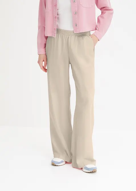 Palazzo-Hose aus leichtem Leinen-Viskose-Mix in beige von vorne - bonprix