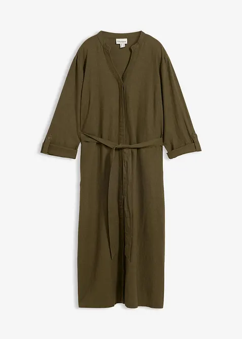 Kleid mit Taschen aus Leinen-Viskose-Mix in grün von vorne - bonprix