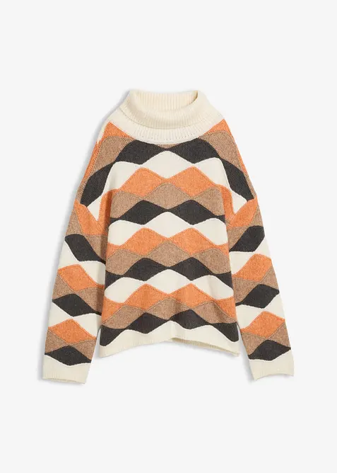 Rollkragenpullover mit Muster in beige von vorne - bonprix