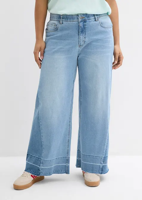 Wide-Leg-Jeans Mid Waist in blau von vorne - bonprix