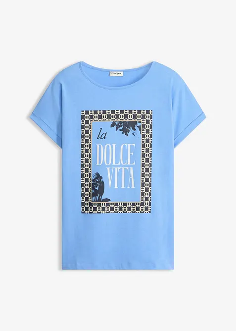Shirt aus reiner Bio-Baumwolle in blau von vorne - bonprix