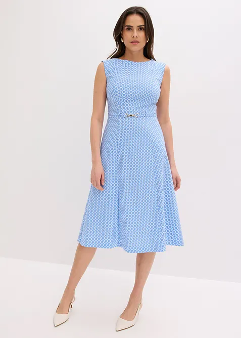 Kleid mit Gürtel in blau von vorne (Totalaufnahme) - bonprix