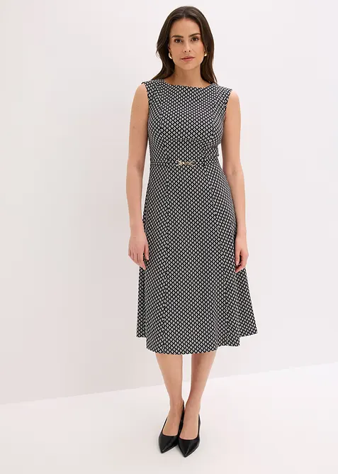 Kleid mit Gürtel in schwarz von vorne (Totalaufnahme) - bonprix