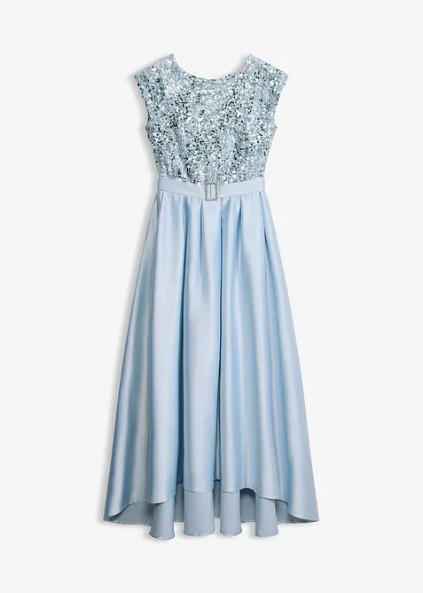 Abendkleid aus glänzendem Satin mit Pailletten in blau von vorne - bonprix