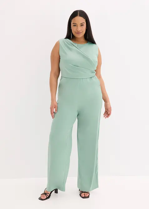 Overall aus glänzendem Satin in grün von vorne (Totalaufnahme) - bonprix