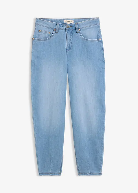 Barrel-Jeans High Waist, cropped in blau von vorne - bonprix