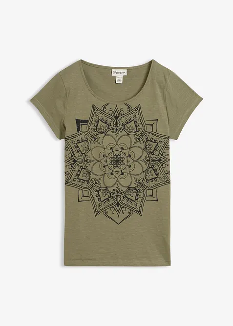 T-Shirt aus reiner Bio-Baumwolle in grün von vorne - bonprix