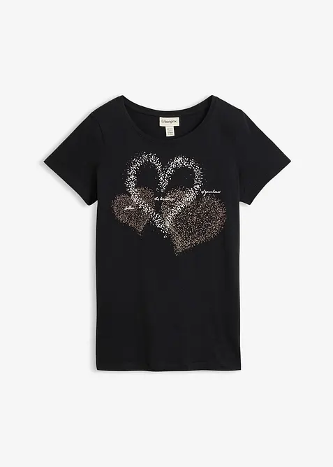 Shirt mit Herzdruck aus Bio-Baumwolle in schwarz von vorne - bonprix
