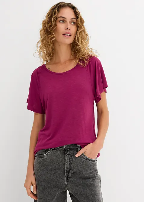 Flammgarn-Shirt mit Flügelärmeln in lila von vorne (im Anschnitt) - bonprix