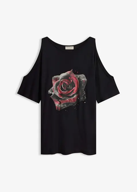 Cold-Shoulder-Shirt aus Viskose in schwarz von vorne - bonprix