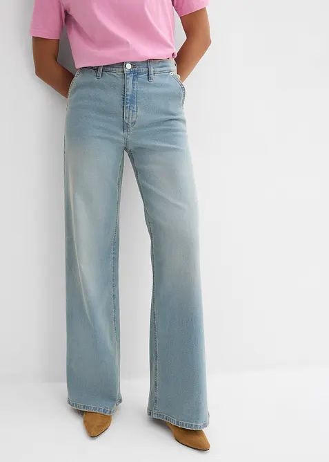 Loose Straight-Jeans, High Waist in blau von vorne - bonprix