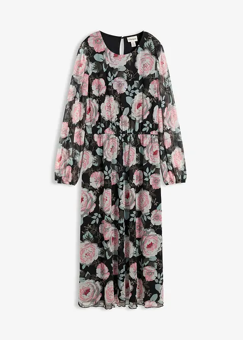 Midikleid aus softem Mesh in schwarz von vorne - bonprix
