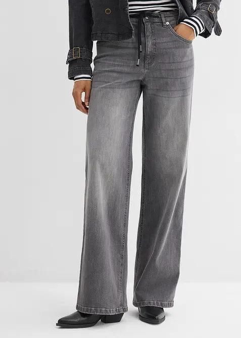 Loose Straight-Jeans, High Waist in grau von vorne - bonprix