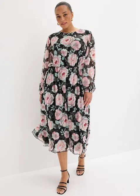 Midikleid aus softem Mesh in schwarz von vorne (Totalaufnahme) - bonprix