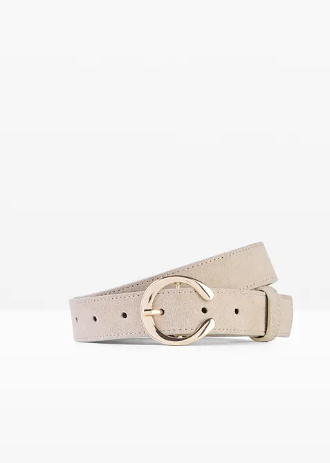 Ledergürtel mit rundem Verschluss in beige von vorne - bonprix