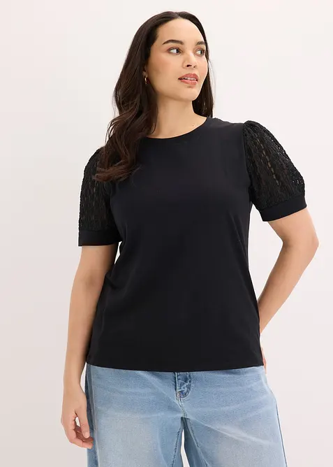Shirt aus Baumwoll-Mix in schwarz von vorne (im Anschnitt) - bonprix